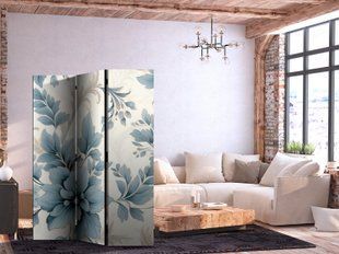 Paravan - Turquoise Flowers in Retro Vibe; Floral Ornaments, Modra, Enostranski