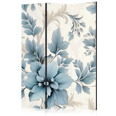 Paravan - Turquoise Flowers in Retro Vibe; Floral Ornaments, Modra, Enostranski