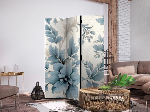 Paravan - Turquoise Flowers in Retro Vibe; Floral Ornaments, Modra, Enostranski