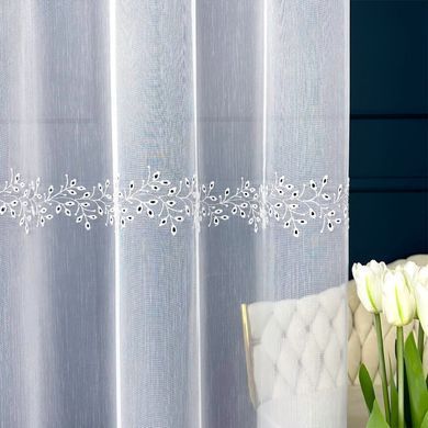 Tkanina za zavjese Markizeta Floral bijela vis. 2,80 m, Bijela