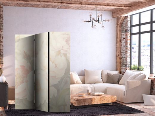 Paravan - Blooming Peonies - Bright Large Flowers Enveloped in White Mist, Bež, Jednostrani