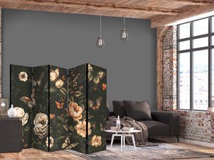 Paravan - Mysterious Garden - Butterflies Flying Over Flowers - Rustic Evening, Crna, Jednostrani