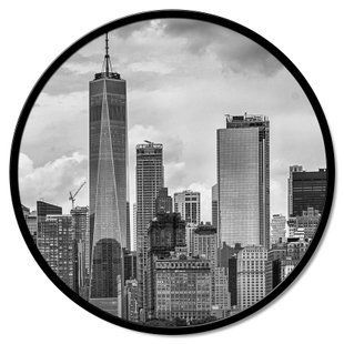 Zidni ukras Skyline incorniciato, Crno-bijela, promjer - 60 cm