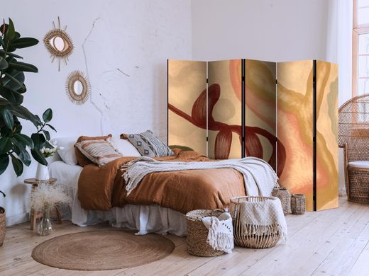 Paravan - Worn Figures - Shapes in Lime Wash Technique in Warm Colors, Bež, Jednostrani