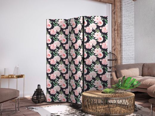 Paravan - Peonies - Pink Flowers and Green Leaves on a Graphite Background, Crna, Jednostrani