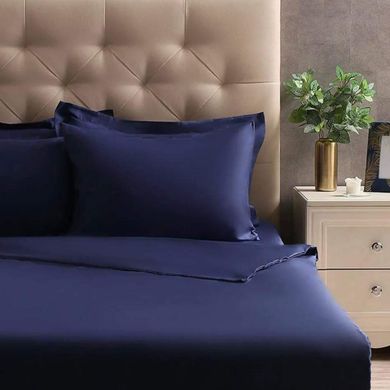 Set posteljine s plahtom Satin Simply Dark Blue, Single (140x200 cm)