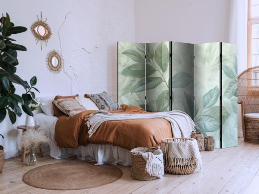 Paravan - Large Leaves in Green-Mint Shades - Botanical Motif, Zelena, Jednostrani