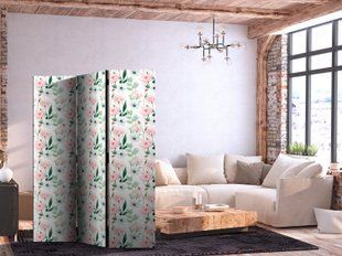 Paravan - Peonies - Pink and White Flowers and Green Leaves on a White Background, Bijela, Jednostrani