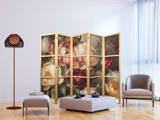 Japanski paravan - Blooming Peonies - Charismatic Flowers Bathed in Sunlight, &Scaron;arena