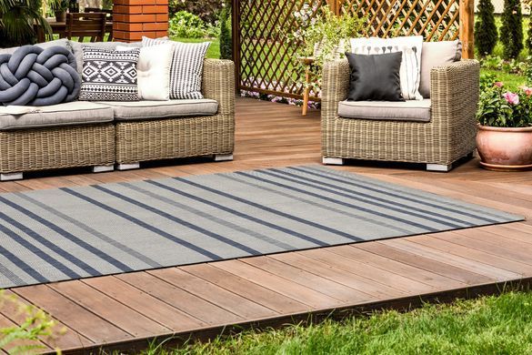 Preproga Terrace White Azure Stripe, Svetlo siva, 200x290 cm, Outdoor | Indoor