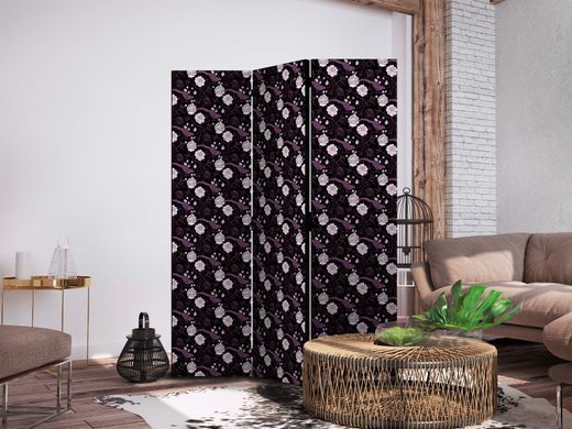 Paravan - Birds Among Flowers - Pheasants Amidst Peonies - Purple, Crna, Jednostrani