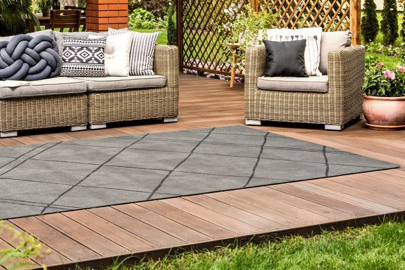 Preproga Terrace Light Grey Dark Lines, Taupe, 200x290 cm, Outdoor | Indoor