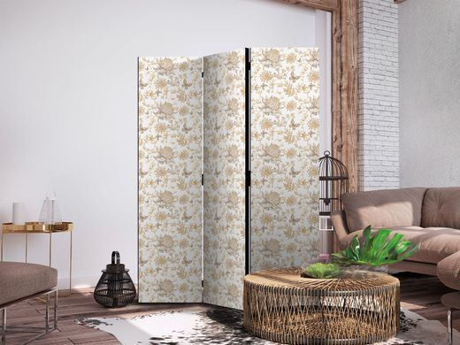 Paravan - Beige Shades of Nature - Flowers and Butterflies on a White Background - Illustration, Bijela, Jednostrani