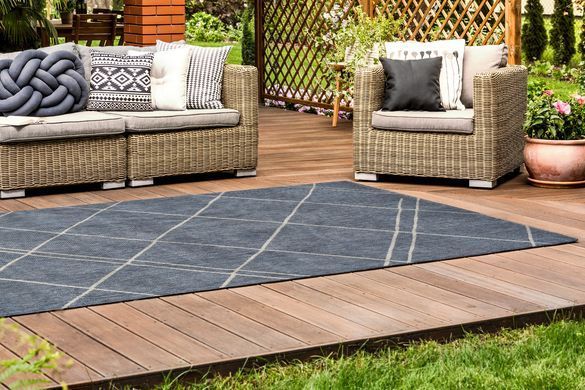 Preproga Terrace Azure White Lines, Modra, 200x290 cm, Outdoor | Indoor