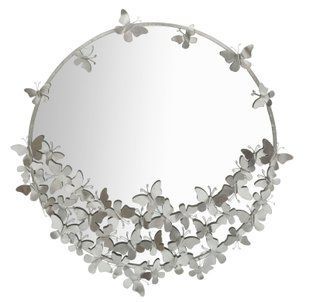 Stensko ogledalo Butterfly Round Silver, Srebrna, Okrogli