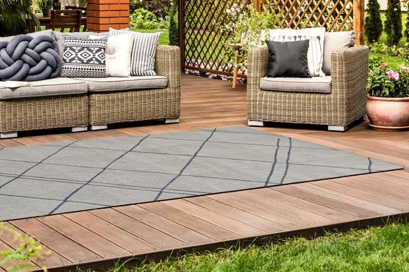 Preproga Terrace Cream Blue Lines, Krem, 200x290 cm, Outdoor | Indoor