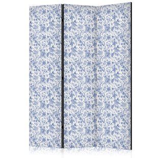 Paravan - Illustration in Vintage Style - Blue Flowers on a White Background, Plava, Jednostrani