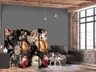 Paravan - Floristry in Vintage Style - a Plethora of Colorful Flowers on a Black Background, &Scaron;arena, Jednostrani