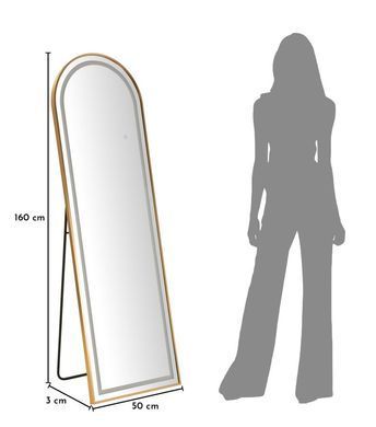 Stojeće ogledalo LED Simple Arc, Zlate, Obokani