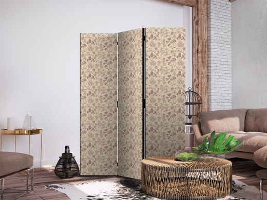 Paravan - Beige Nature of the Forest - Mushrooms Flowers and Herbs on a Light Background, Bež, Enostranski